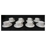 1025	ROYAL COPENHAGEN WHITE HALF LACE 8 TEACUPS & SAUCERS, APPROXIMATELY 3 IN HIGH