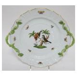 1039	HAND PAINTED HEREND DOUBLED HANLED TRAY W/IMAGES OF BIRDS, BUTTERFLIES, FLIES, APPROXIMATELY 13