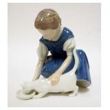 1053	ROYAL COPENHAGEN FIGURE OF YOUNG GIRL W/KITTEN *GIRL WITH CAT* #1745, APPROXIMATELY 5 1/2 IN HI
