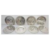 1097	8-12 IN SILVER PLATE DISHES WITH HAMMERD AND INCISED ASIAN DESIGN, DRAGONS/SERPENTS