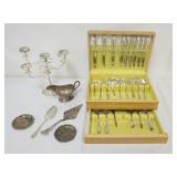 1106	GROUP OF ASSORTED SILVE PLATE ITEMS AND ROGERS FLATWARE