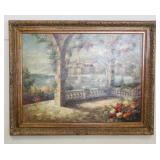 1115	LARGE FRAMED OIL ON CANVAS, MEDITERRANEAN SHORE SCENE, SIGNED LOWER LEFT, APPROXIMATELY 58 IN X