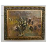 1116	FRAMED OIL ON CANVAS, ABSTRACT IMAGE, ARTIST SIGNED ON BACK, APPROXIMATELY 34 1/2 IN X 28 1/2 I