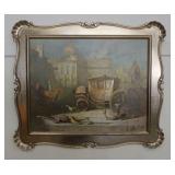 1117	FRAMED OIL ON CANVAS, COACH SCENE, ARTIST SIGNED LOWER RIGHT, APPROXIMATELY 37 IN X 32 IN OVERA