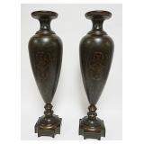 1145	PAIR OF CASTILIAN IMPORTS DECORATIVE COMPOSITE URNS, EACH APPROXIMATELY 26 IN H
