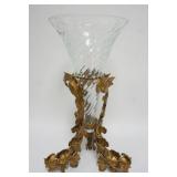 1146	LARGE SWIRL CUT GLASS VASE IN ORNATE CONTEMPORARY GILT FINISHED MEATAL BASE, APPROXIMATELY 24 1