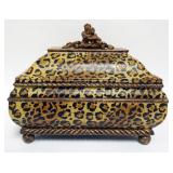 1151	CASTILIAN IMPORTS FAUX LEOPARD SKIN BOX WITH MONKEYS ON LID TOP, APROXIMATELY 13 IN X 7 IN X 11