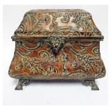 1156	DECORATIVE METAL BOMBE EMBOSSED METAL DRESSER BOX, APPROXIMATELY 13 IN X 9 IN X 12 IN H