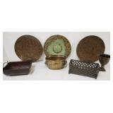 1166	GROUP OF ASSORTED METAL DECORATIVE ITEMS, INCLUDING PLANTERS, CANDLE SCONCES, URN, ETC. LARGEST