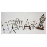 1167	GROUP OF ASSORTED WROUGHT METAL EASLES, CLOCK AND ACCENT PIECES, LARGEST APPROXIMATELY 25 IN H
