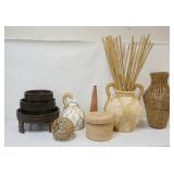 1169	GROUP OF ASSORTED DECORATIVE ITEMS INCLUDING NEST OF 3 PLANT STANDS, SOUTH WESTERN STYLE POTTER