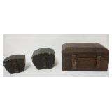 1173	GROUP OF 3 LEATHER COVERED DRESSER TOP BOXES, LARGEST APPROXIMATELY 14 IN X 8 IN X 8 IN H