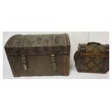 1174	SMALL DOME TOP STORAGE CHEST AND WOVEN STORAGE BOX WITH HANDLE, LARGEST APPROXIMATELY 20 IN X 1