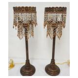 1178	PAIR OF BED SIDE LAMPS WITH 2 TIER HANGING BEADED FRINGE, EACH APPROXIMATELY 24 IN H