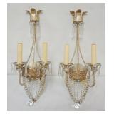 1181	PAIR OF HANGING WALL LIGHT SCONCES WITH PRISMS, EACH APPROXIMATELY 21 IN H, SOME PRISMS MISSING