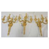 1182	3 ITALIAN HEAVY GILT METAL TRIPLE LIGHT WALL SCONCES, EACH APPROXIMATELY 21 IN H