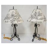 1185	PAIR OF WROUGHT METAL BASED TABLE LAMPS, EACH APPROXIMATELY 30 IN H