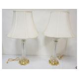 1187	PAIR OF CRYSTAL AND BRASS BASED TABLE LAMPS, EACH APPROXIMATELY 34 N H