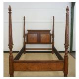 1198	QUEEN SIZE 4 POSTER BED WITH BURL WOOD FINISHED HEAD BOARD, APPROXIMATELY 66 IN X 91 IN X 83 IN