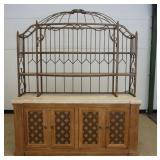 1200	DREXEL HERITAGE 2 PIECE CREDENZA WITH SCROLLED WROUGHT METAL SHELF TOP AND FAUX MARBLE TOP ON O