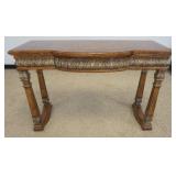 1204	JEFFCO 1 DRAWER CONSOLE HALL TABLE WITH BURL WOOD FINISH, SILVER/GOLD GILT ACCENTS AND REEDED C