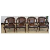 1205	SET OF 4 THEODORE ALEXANDER LEATHER ARM CHAIRS WITH TAPERED REEDED LEGS, CLEAN