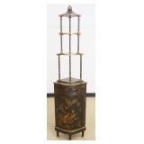 1207	CASTILIAN IMPORTS 2 PART ASIAN STYLE CHINOISERIE CORNER CURIO STAND WITH 1 DOOR, APPROXIMATELY 