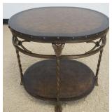 1209	OVAL METAL LAMP TABLE WITH INSET LEATHER TOP AND WOVEN CENTER BASE, APPROXIMATELY 29 IN X 25 IN