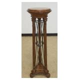 1211	WOOD PEDESTAL WITH LEATHER TOP AND REEDED COLUMNS AND METAL CROSS MEMBER CENTER, APPROXIMATELY 