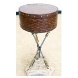 1215	DECORATED LIFT TOP STAND WITH WOVEN STYLE SIDES, LIFT TOP LEATHER LID. TACK ACCENTS ALL AROUND,