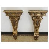 1218	PAIR OF LARGE NEO CLASSICAL ARCHITECTUAL WOOD & COMPOSITE HANGING SHELVES, EACH APPROXIMATELY 1