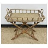 1229	FAUX BAMBOO AND WOVEN TOP TRAY TABLE ON A X STRETCHER BASE, APPROXIMATELY 35 IN X 22 IN X 34 IN