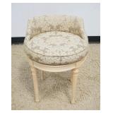 1231	UPHOLSTERED VANITY STOOL WITH SWIVEL SEAT, TAPERED REEDED LEGS, APPROXIMATELY 19 IN X 25 IN H