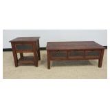 1232	COFFEE TABLE AND LAMP TABLE, BOTH WITH FALL FRONT GLASS DOOR FOR ACCESS TO STORAGE, LAMP TABLE 