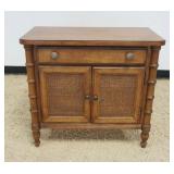 1233	LANE 1 DRAWER, 2 DOOR FRUITWOOD STAND WITH WOVEN PANELED DOORS, FAUX BAMBOO TURN COLUMN SIDES, 