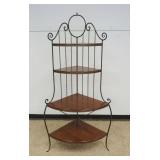 1237	IRON AND WOOD CORNER BAKERS STYLE SHELF, APPROXIMATELY 38 IN X 24 IN X 79 IN H