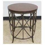 1239	ROUND WOOD TOP LAMP TABLE ON METAL BASE, APPROXIMATELY 20 IN X 25 IN H