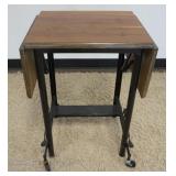 1246	HI-LO TYPEWRITER STAND, INDUSTRIAL STYLE METAL ROLLING TABLE WITH WOOD TOP AND FOLDING SIDES, A