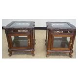 1263	PAIR OF 1 DOOR GLASS DISPLAY LAMP TABLES, EACH WITH INTERIOR GLASS SHELVES, EACH APPROXIMATELY 