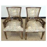 1266	PAIR OF UPHOLSTERED ARM CHAIRS WITH ASIAN GARDEN AND PAGODA DESIGN, EACH APPROXIMATELY 25 IN X 