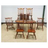 1269	HENKEL HARRIS SOLID BLACK CHERRY TABLE WITH 3 LEAVES AND 6 WINDSOR CHAIRS - NICHOLAS AND STONE,