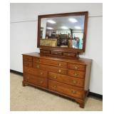 1271	HENKEL HARRIS VIRGINIA GALLERIES SOLID BLACK CHERRY CHEST OF DRAWERS WITH MIRROR, 13 DRAWERS, C