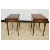 1274	HENKEL HARRIS VIRGINIA GALLERIES PAIR OF SOLID BLACK CHERRY 1 DRAWER DROP LEAF LAMP TABLES STAN
