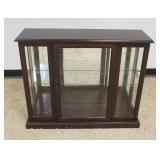 1276	PULASKI NARROW INTERIOR LIT MIRROR BACK CRYSTAL DISPLAY CABINET WITH GLASS SHELF, APPROXIMATELY