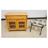 1279	PINE 2 DOOR, 1 DRAWER CABINET AND LUGGAGE RACK, CABINET APPROXIMATELY 33 IN X 16 IN X 32 IN H