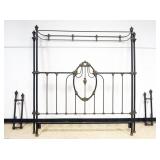 1282	FANCY WROUGHT METAL KING SIZE BED WITH HOODED HEADBOARD