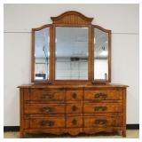 1291	CENTURY 9 DRAWER LOW CHEST WITH TRIPLE BEVELED EDGE MIRROR