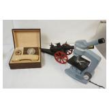 1296	AMERICAN OPTICAL MICROSCOPE, TOY CANNON & DESK PHONE