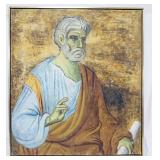 1004	PAINTING ON CANVAS, IMAGE OF SAINT PETER, ARTIST SIGNED LOWER RIGHT, APPROXIMATELY 37 IN X 41 I