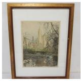 1010	COLOR ETCHING OF WHAT APPEARS TO BE CENTRAL PARK, NEW YORK, SIGNED LOWER RIGHT, FRAMED AND MATT